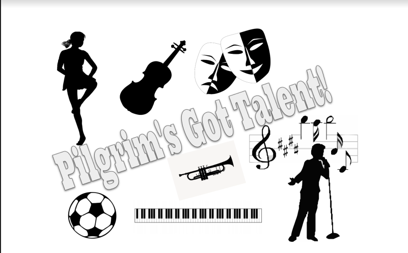 Silhouettes of ballet dancer, violin, drama masks, piano, singer, trumpet, and soccer ball