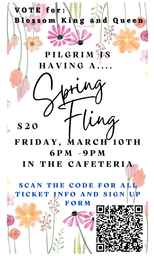 Spring Fling with flowers and QR code