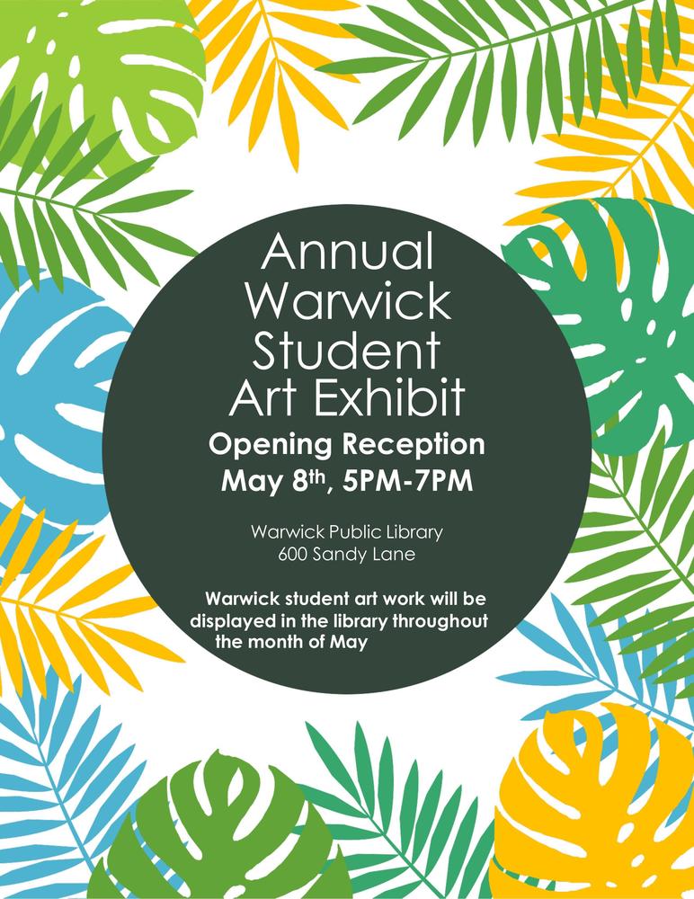 Art flyer with info about art exhibit at library