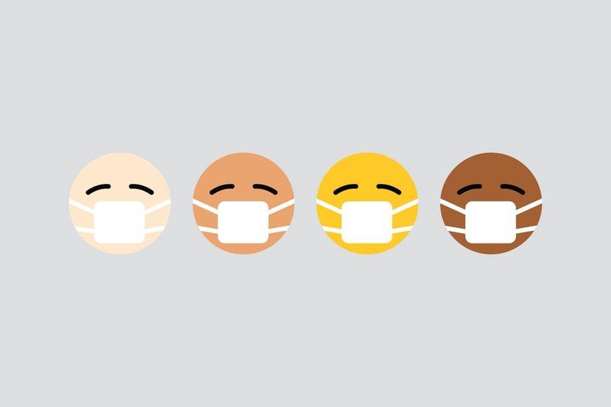 Mask face emojis in different skin tones 