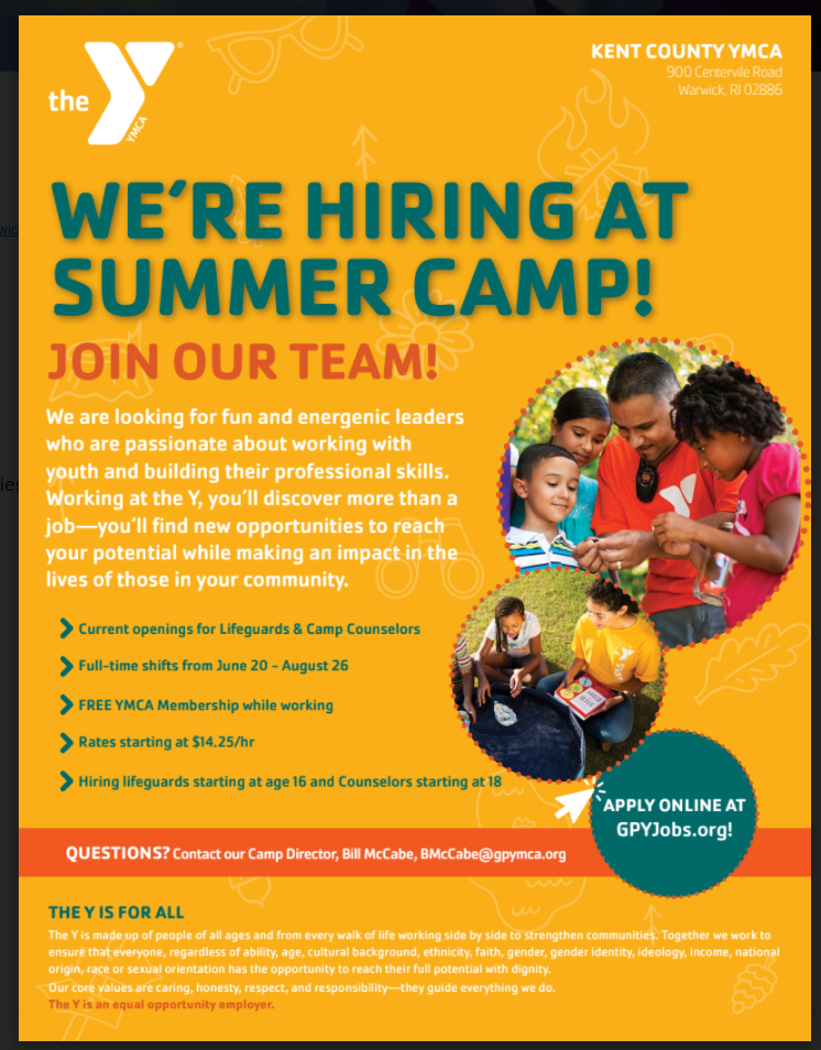 Y Hiring Summer Camp Staff flyer