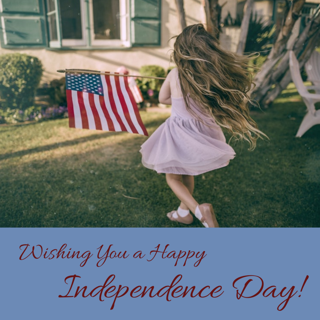Wishing you a happy Independence Day text with girls waving American flag