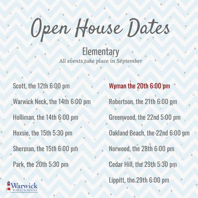 Open house dates for elementary schools
