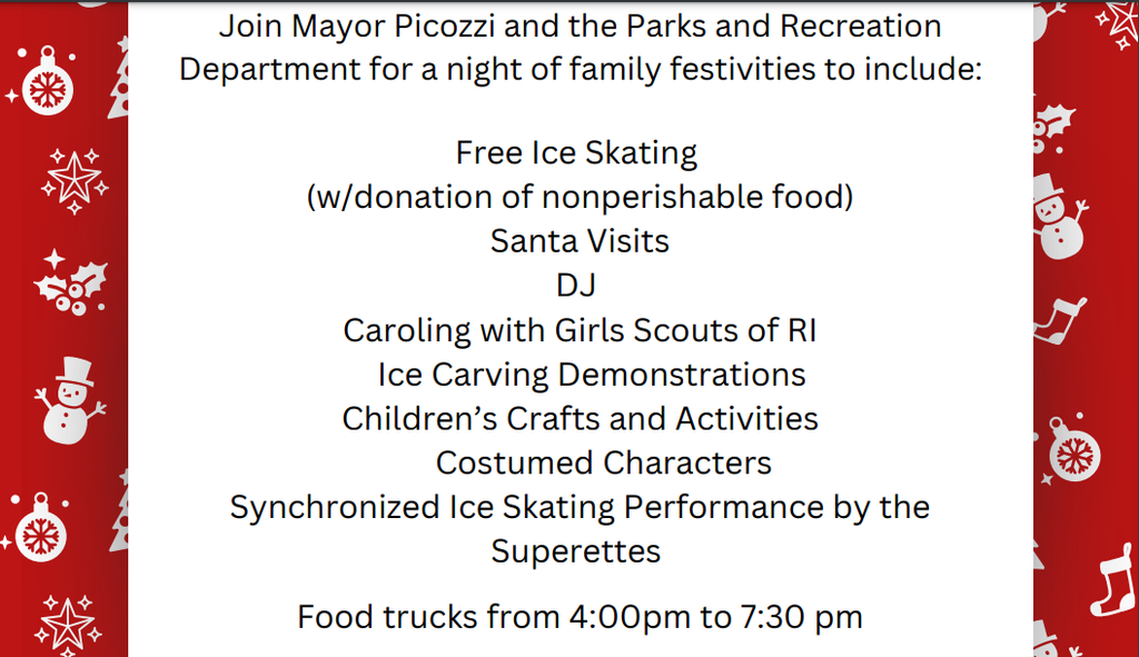 Holiday Tree Lighting at Thayer Arena, Dec 6