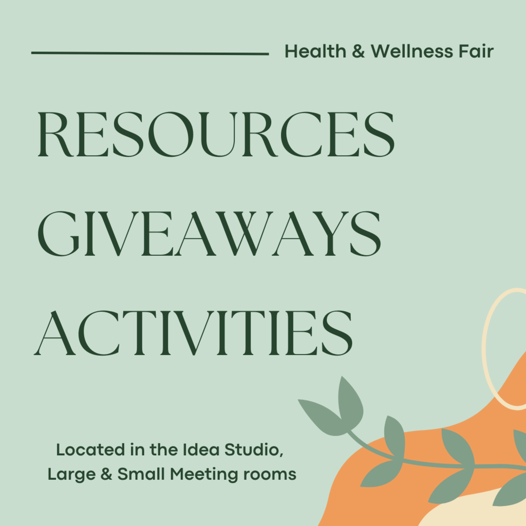 Resources giveaways activities located in the idea studio, small meeting room, large meeting room, and courtyard