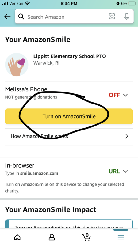 Click, "Turn on AmazonSmile."